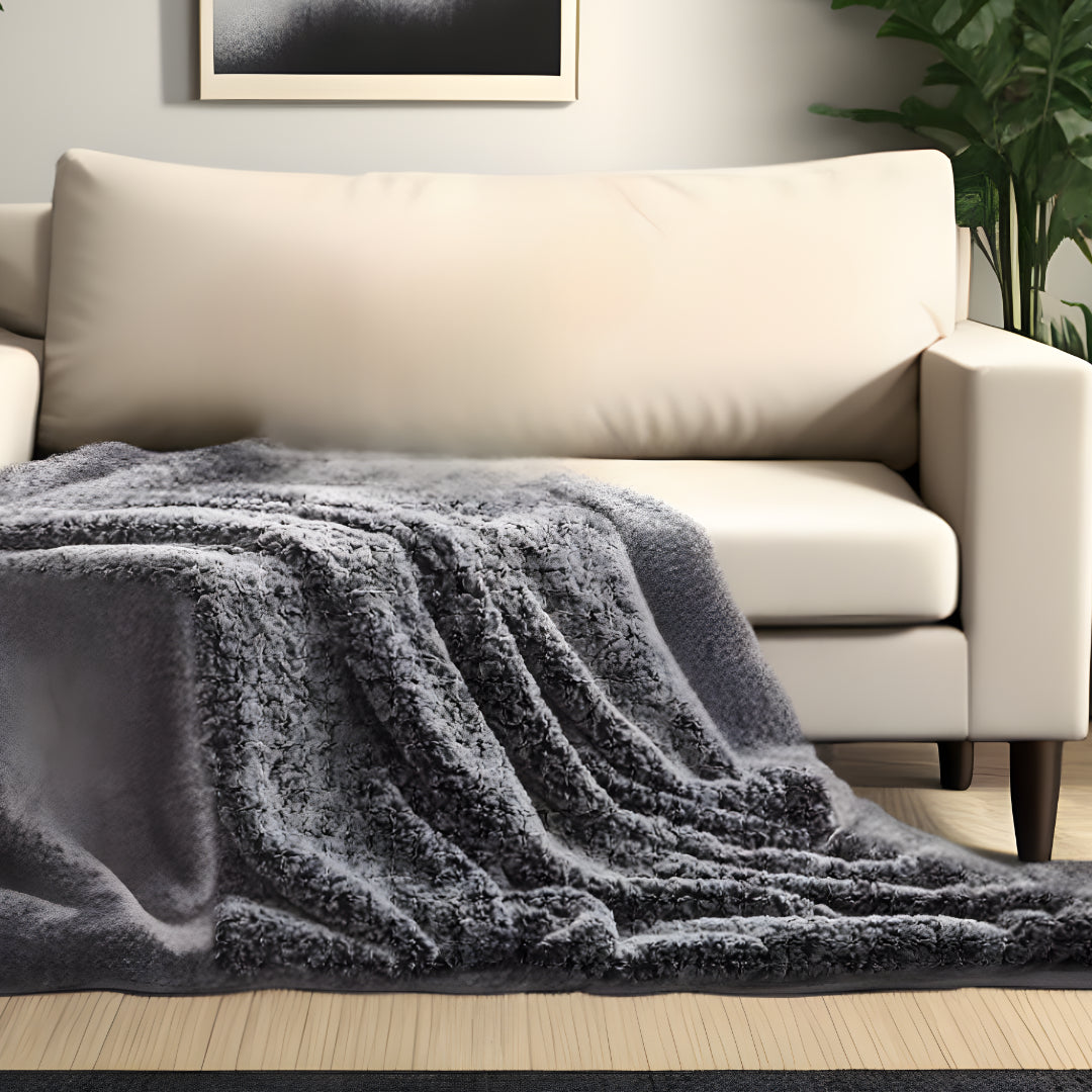 60" X 50" Gray Knitted Polyester Plush Throw Blanket