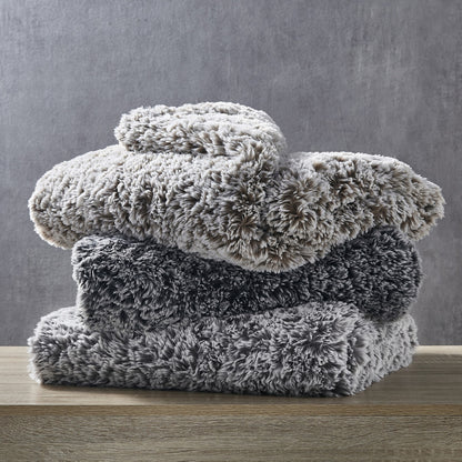 60" X 50" Gray Knitted Polyester Plush Throw Blanket