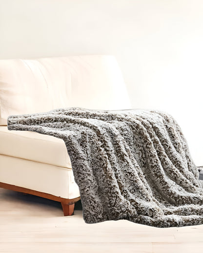 60" X 50" Gray Knitted Polyester Plush Throw Blanket