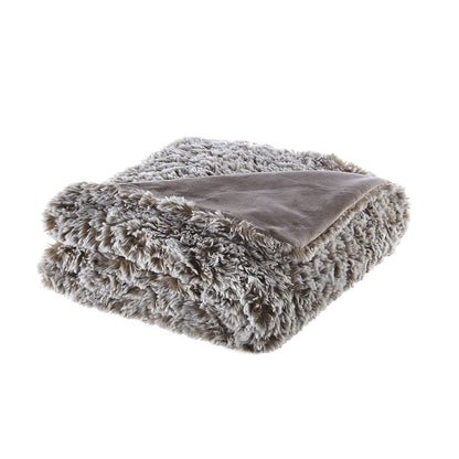 60" X 50" Gray Knitted Polyester Plush Throw Blanket