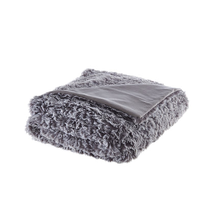 60" X 50" Gray Knitted Polyester Plush Throw Blanket