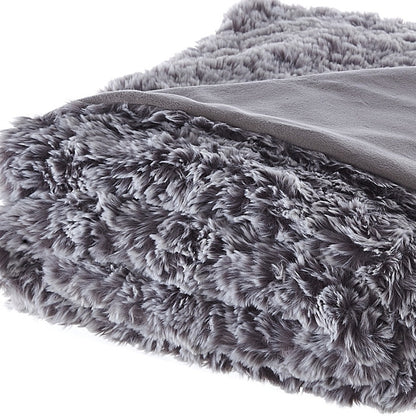 60" X 50" Gray Knitted Polyester Plush Throw Blanket