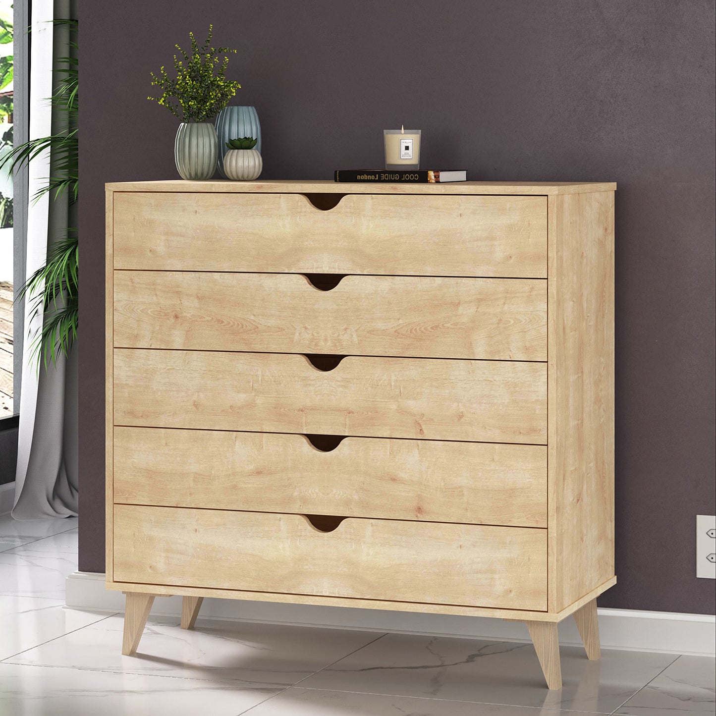 36" Natural Five Drawer Dresser