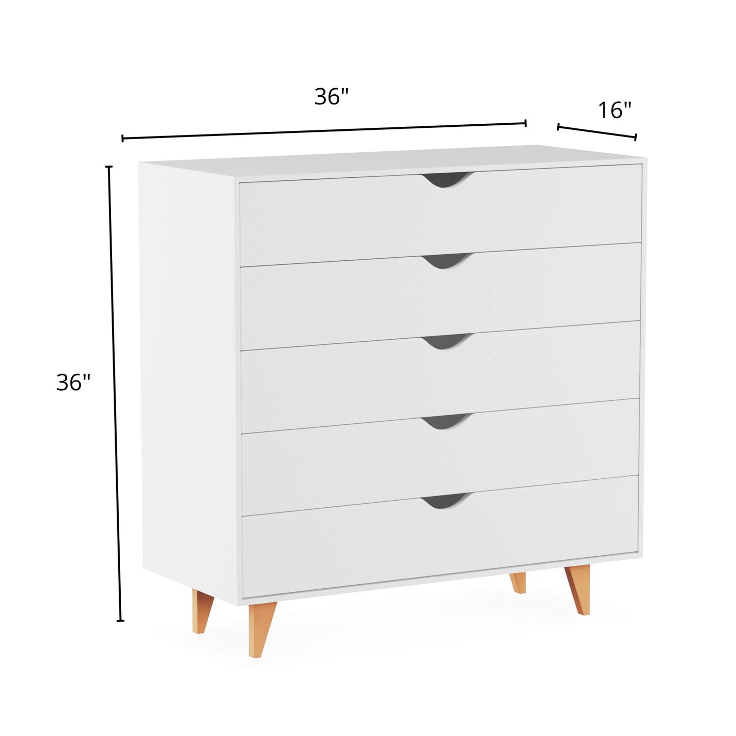 36" White Five Drawer Dresser