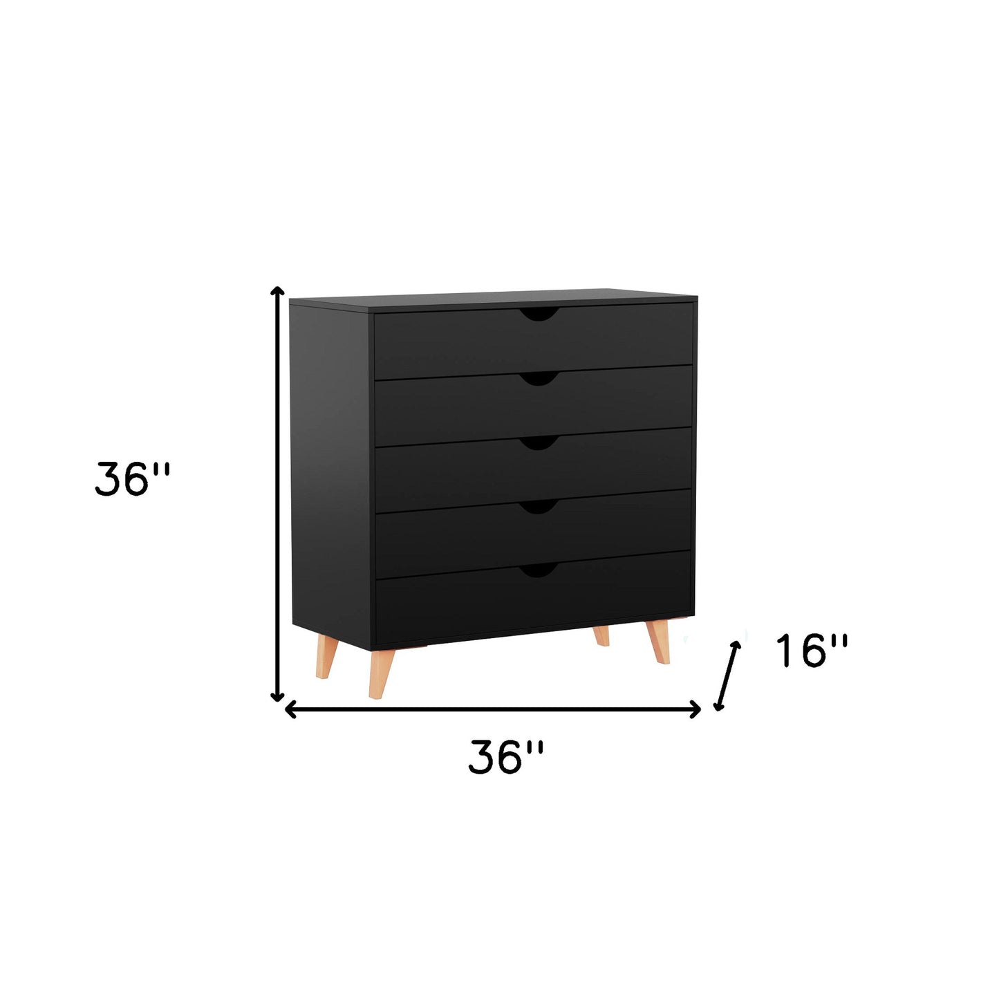 36" Black Five Drawer Dresser