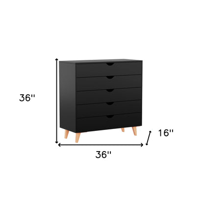 36" Black Five Drawer Dresser