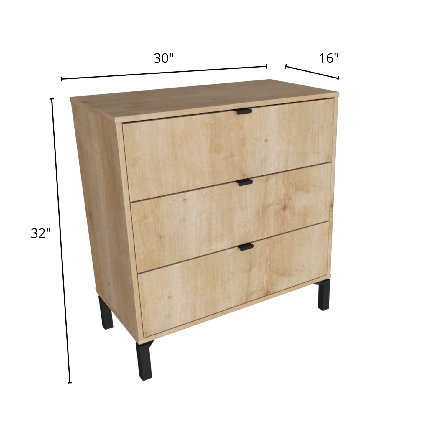 30" Natural Three Drawer Dresser