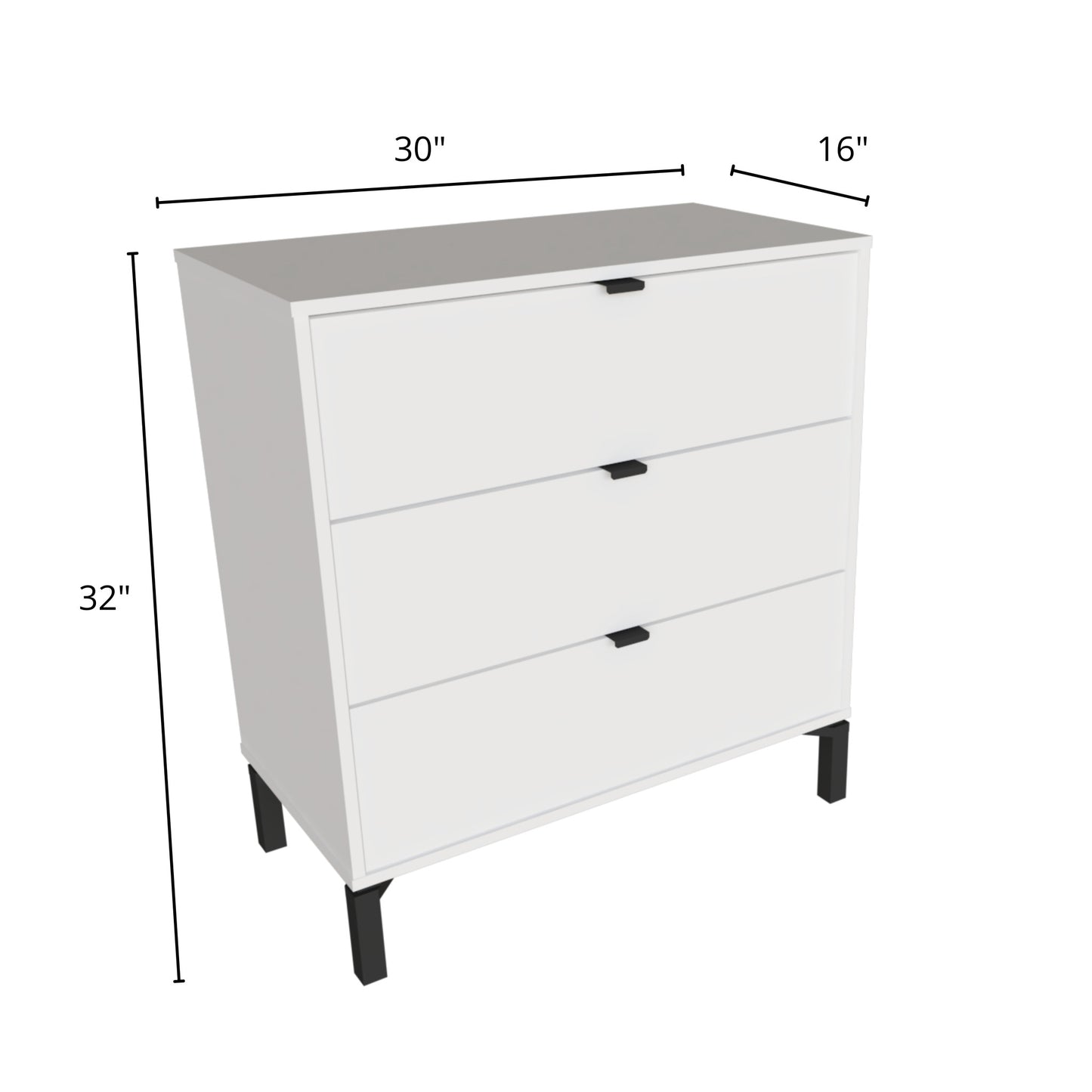 30" White Three Drawer Dresser