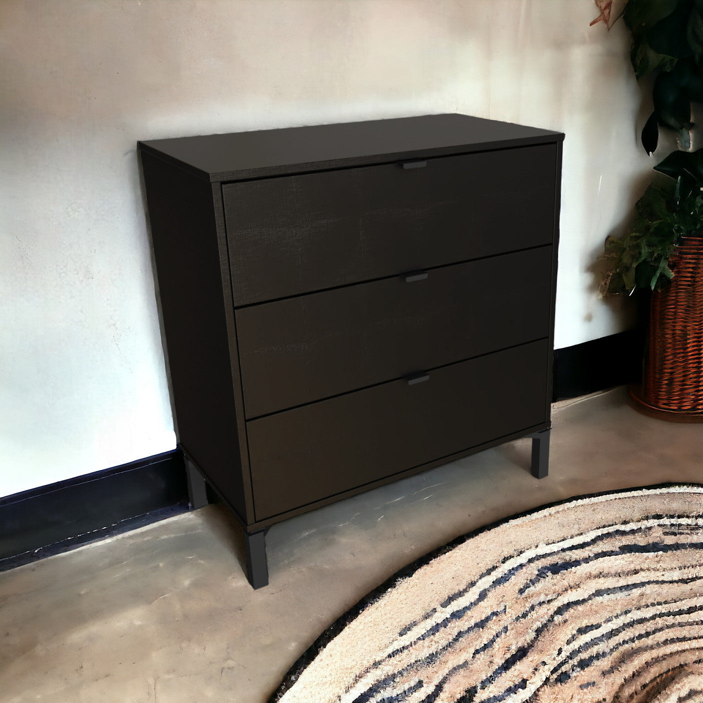 30" Black Three Drawer Dresser