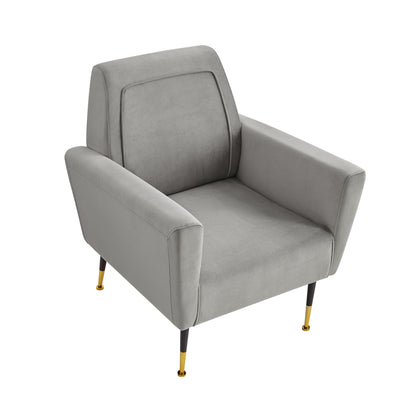 32" Gray And Gold Velvet Arm Chair