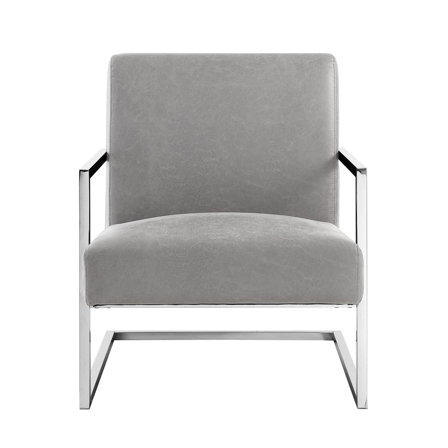 27" Light Gray and Silver Faux Leather Arm Chair