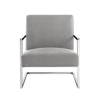 27" Light Gray and Silver Faux Leather Arm Chair