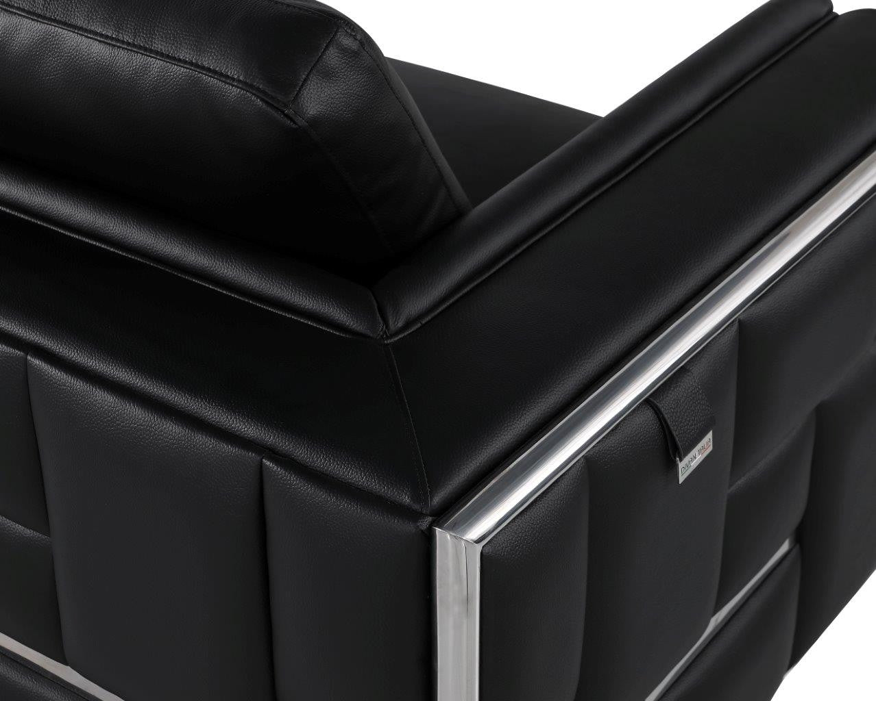 47" Black And Silver Metallic Top Grain Leather Club Chair