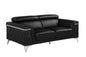 70" Black And Silver Metallic Top Grain Leather Loveseat