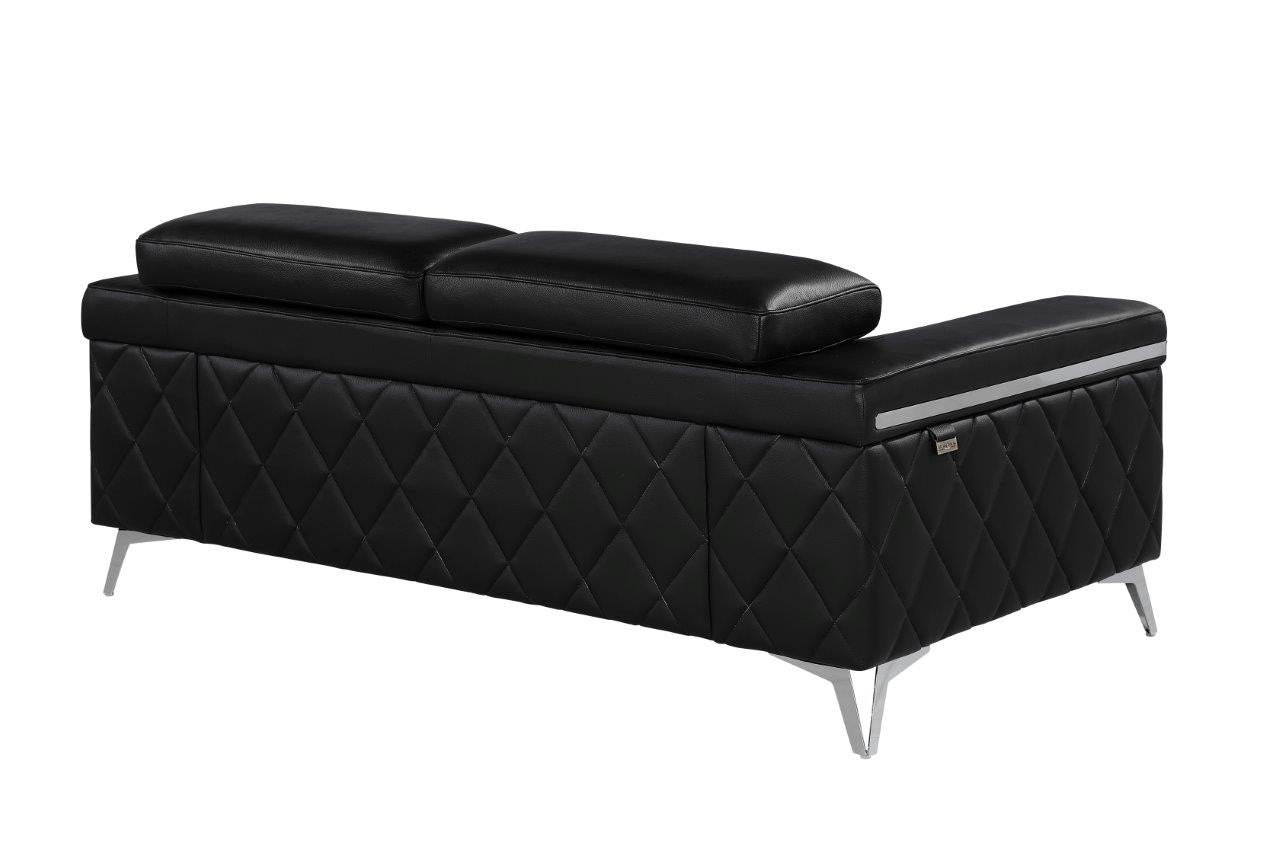 70" Black And Silver Metallic Top Grain Leather Loveseat