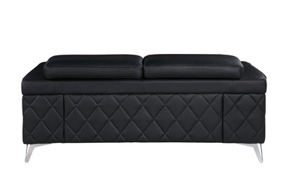 70" Black And Silver Metallic Top Grain Leather Loveseat