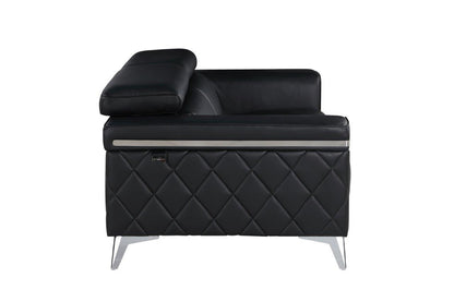 70" Black And Silver Metallic Top Grain Leather Loveseat