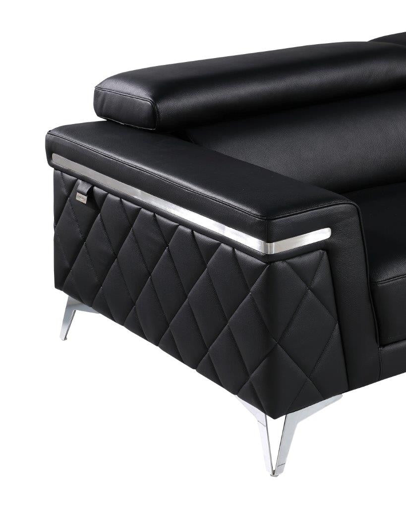 70" Black And Silver Metallic Top Grain Leather Loveseat