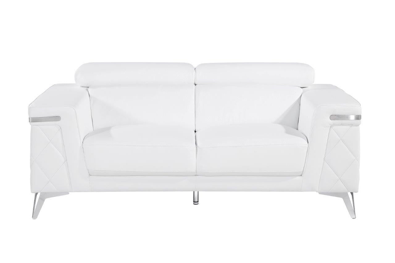 70" White And Silver Metallic Top Grain Leather Loveseat