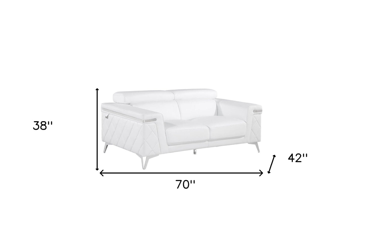 70" White And Silver Metallic Top Grain Leather Loveseat