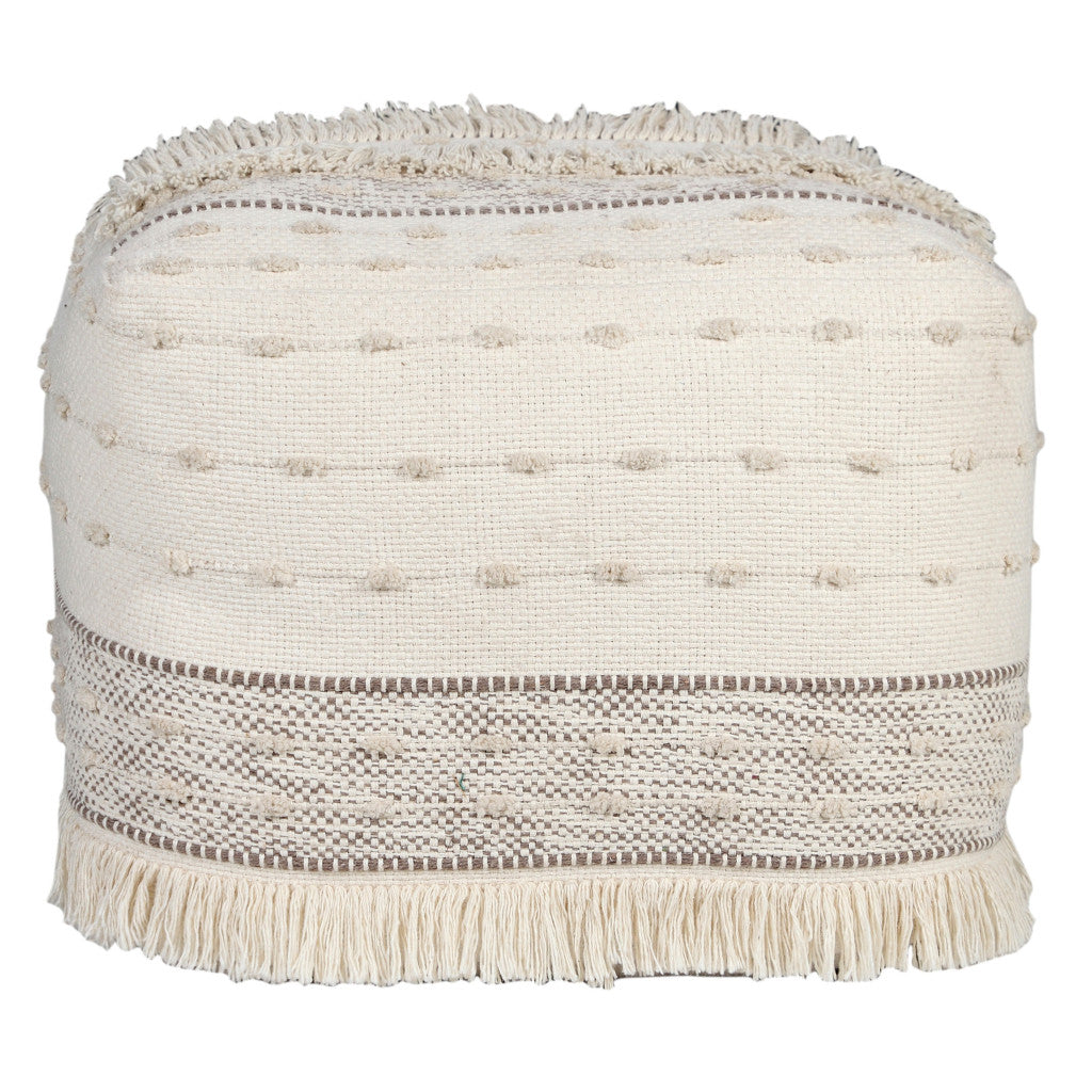 18" Cream Cotton Striped Pouf Ottoman