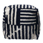 18" Blue Cotton Cube Striped Pouf Ottoman