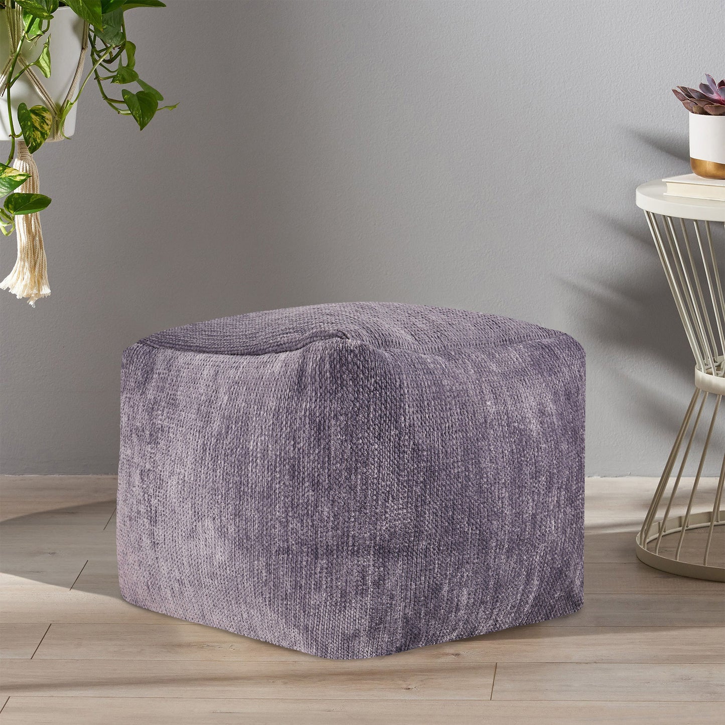 18" Beige Chenille Cube Pouf Ottoman