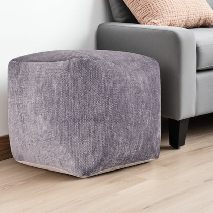 18" Beige Chenille Cube Pouf Ottoman