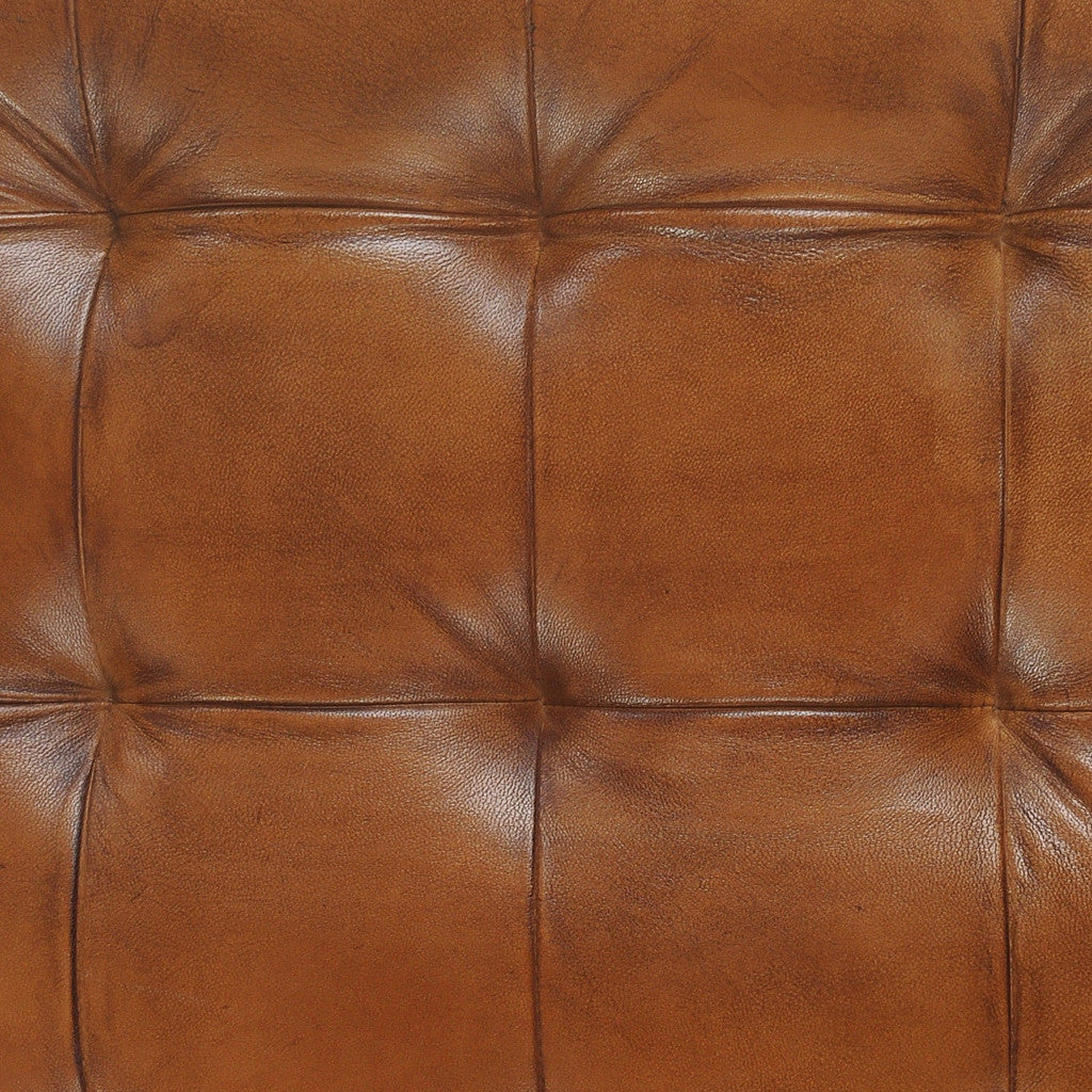 14" Brown Faux leather Footstool Ottoman