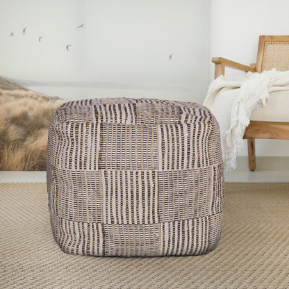 18" Brown Cotton Cube Geometric Pouf Ottoman