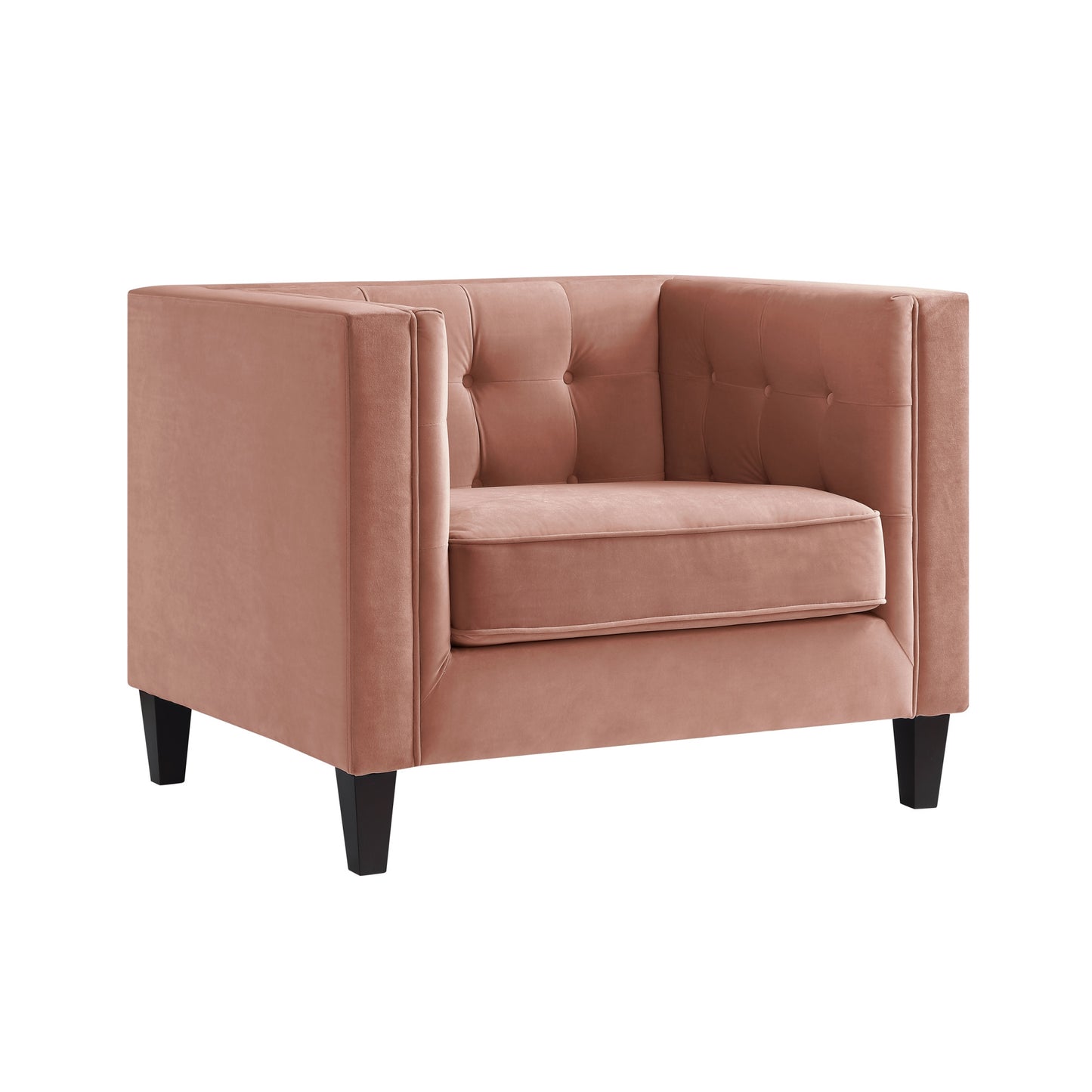 34" Blush And Espresso Velvet Tufted Club Chair