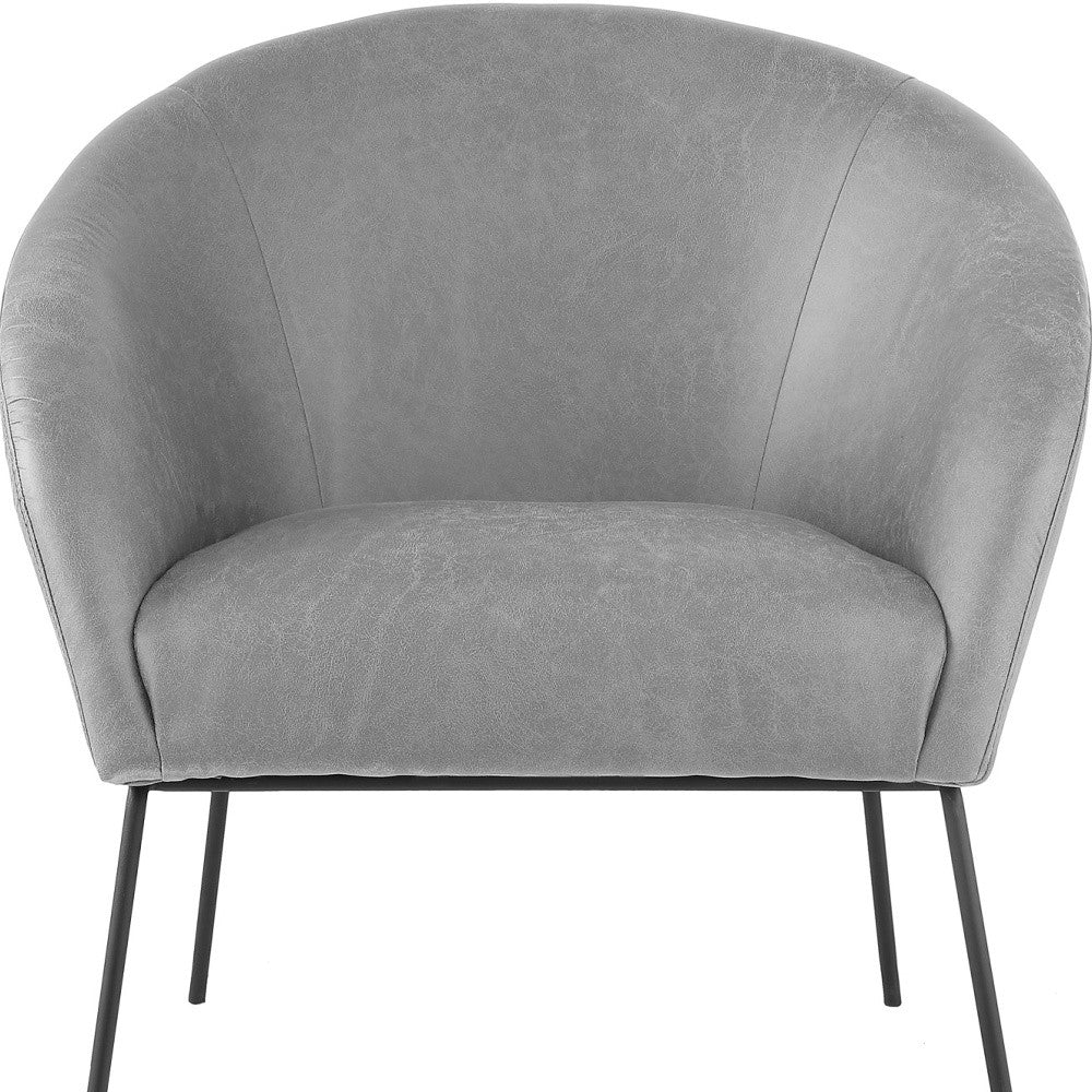 31" Light Gray And Black Faux Leather Barrel Chair