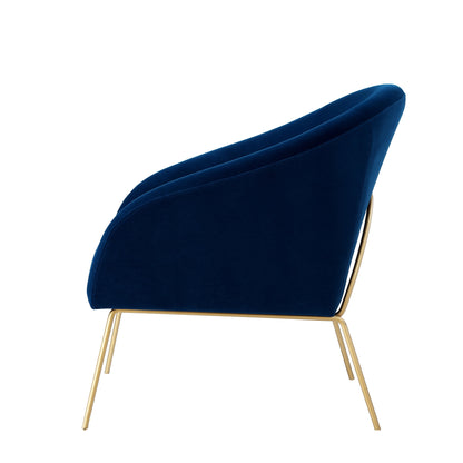 31" Navy Blue And Gold Velvet Barrel Chair