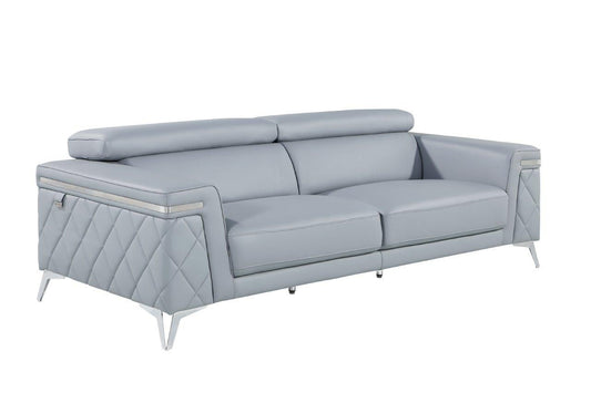 89" Gray Italian Leather Sofa With Silver Legs