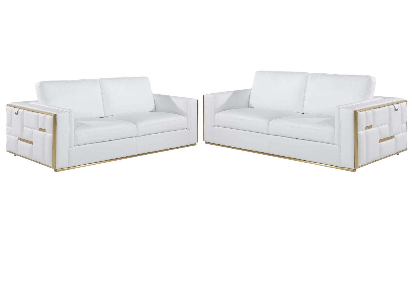 Two Piece White Italian Leather Five Person Seating Set