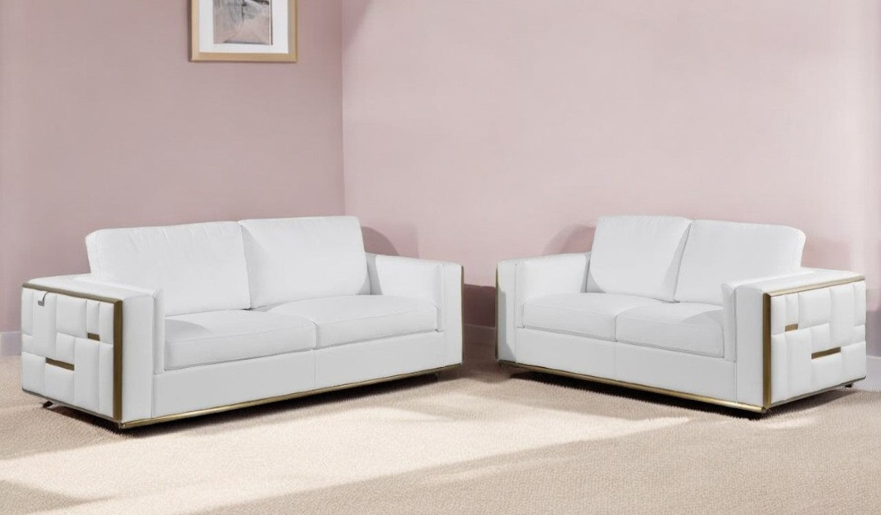 Two Piece White Italian Leather Five Person Seating Set