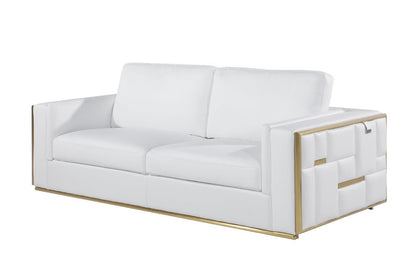 Two Piece White Italian Leather Five Person Seating Set