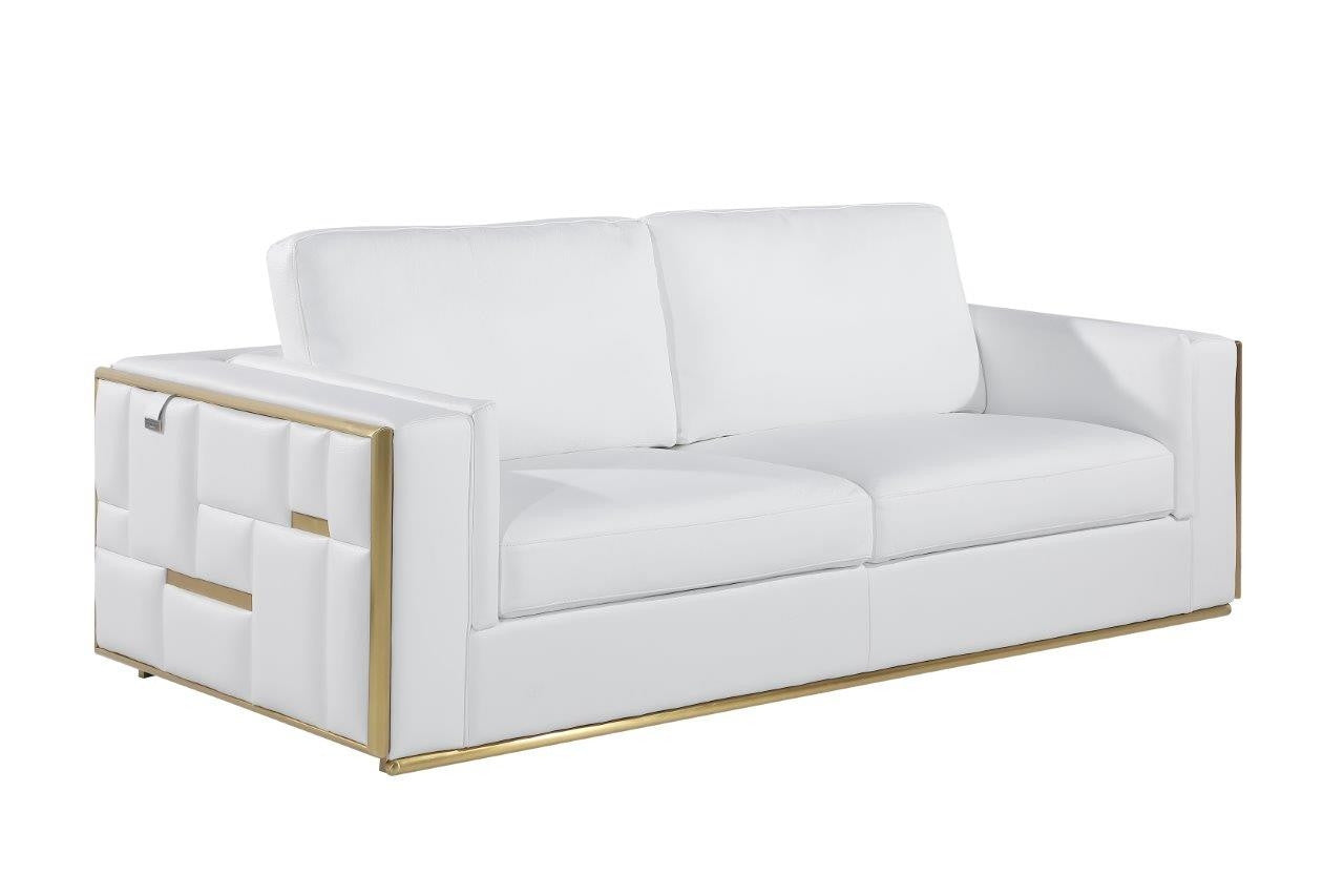 Two Piece White Italian Leather Five Person Seating Set