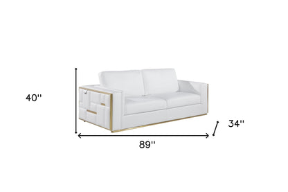 Two Piece White Italian Leather Five Person Seating Set