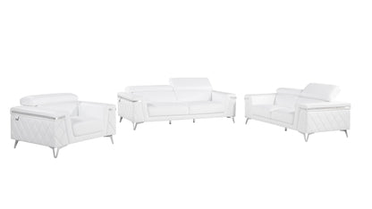 White Top Grain Leather Five Person Seating Set