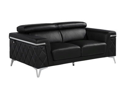 Two Piece Black Italian Leather Four Person Seating Set