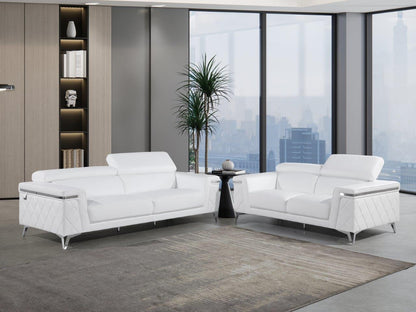 Two Piece Indoor White Italian Leather Five Person Seating Set