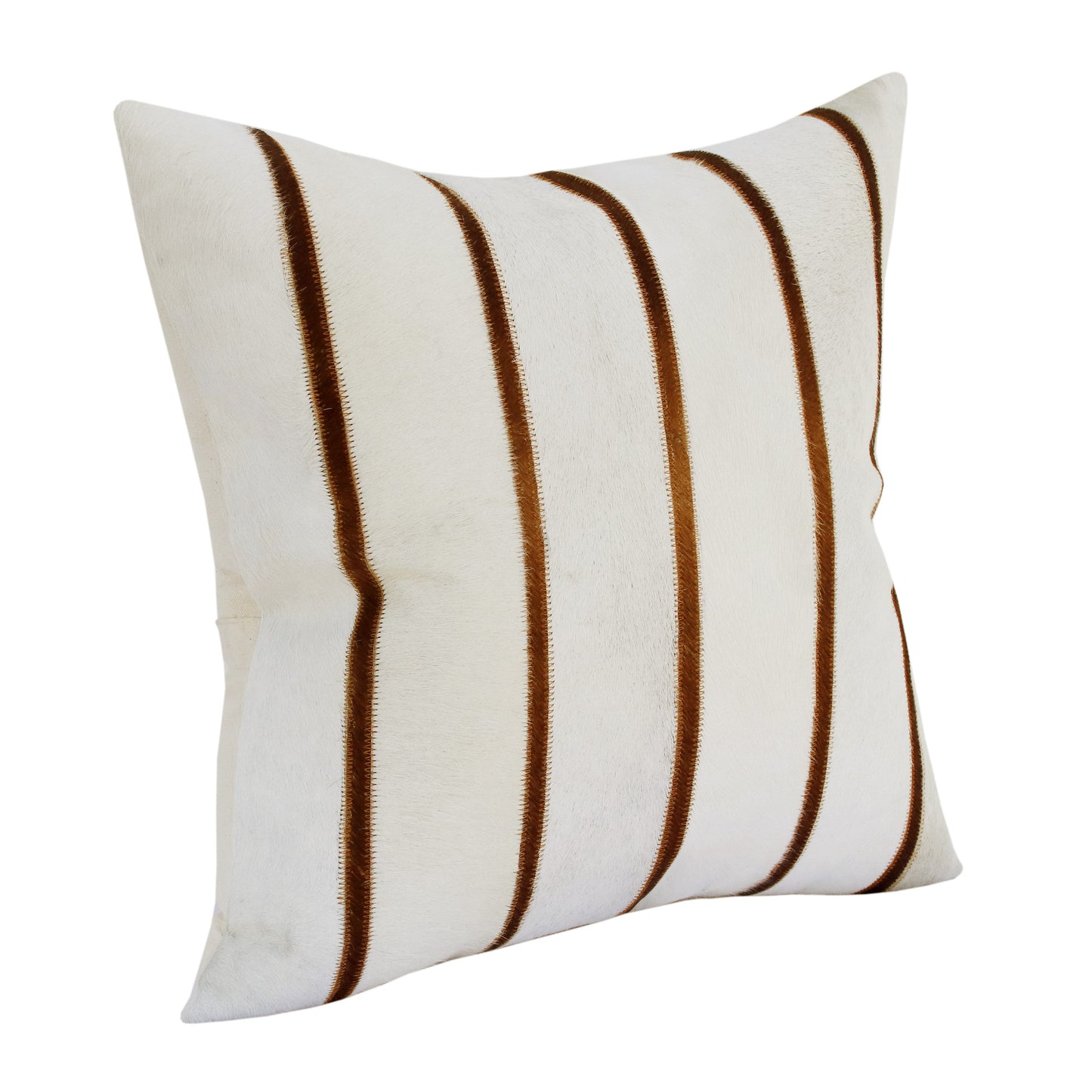 20" X 20" Brown and Ivory Striped Faux Leather Zippered Pillow