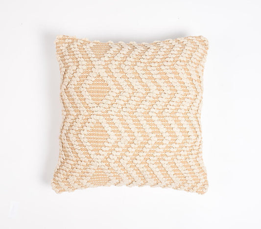 18" X 18" Beige and Ivory Zigzag Cotton Pillow Cover With Texture