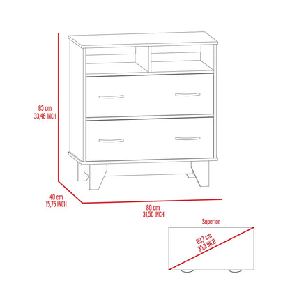 32" White Two Drawer Dresser