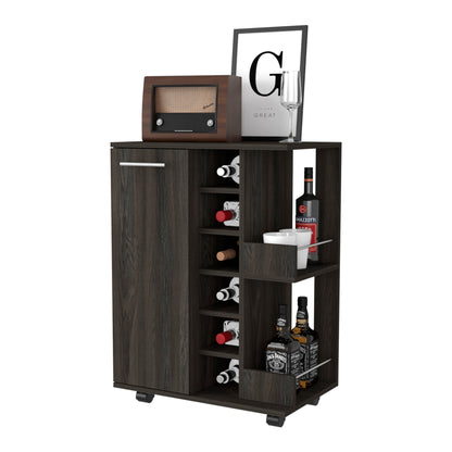 Espresso Rolling Bar Cart With Wine Storage