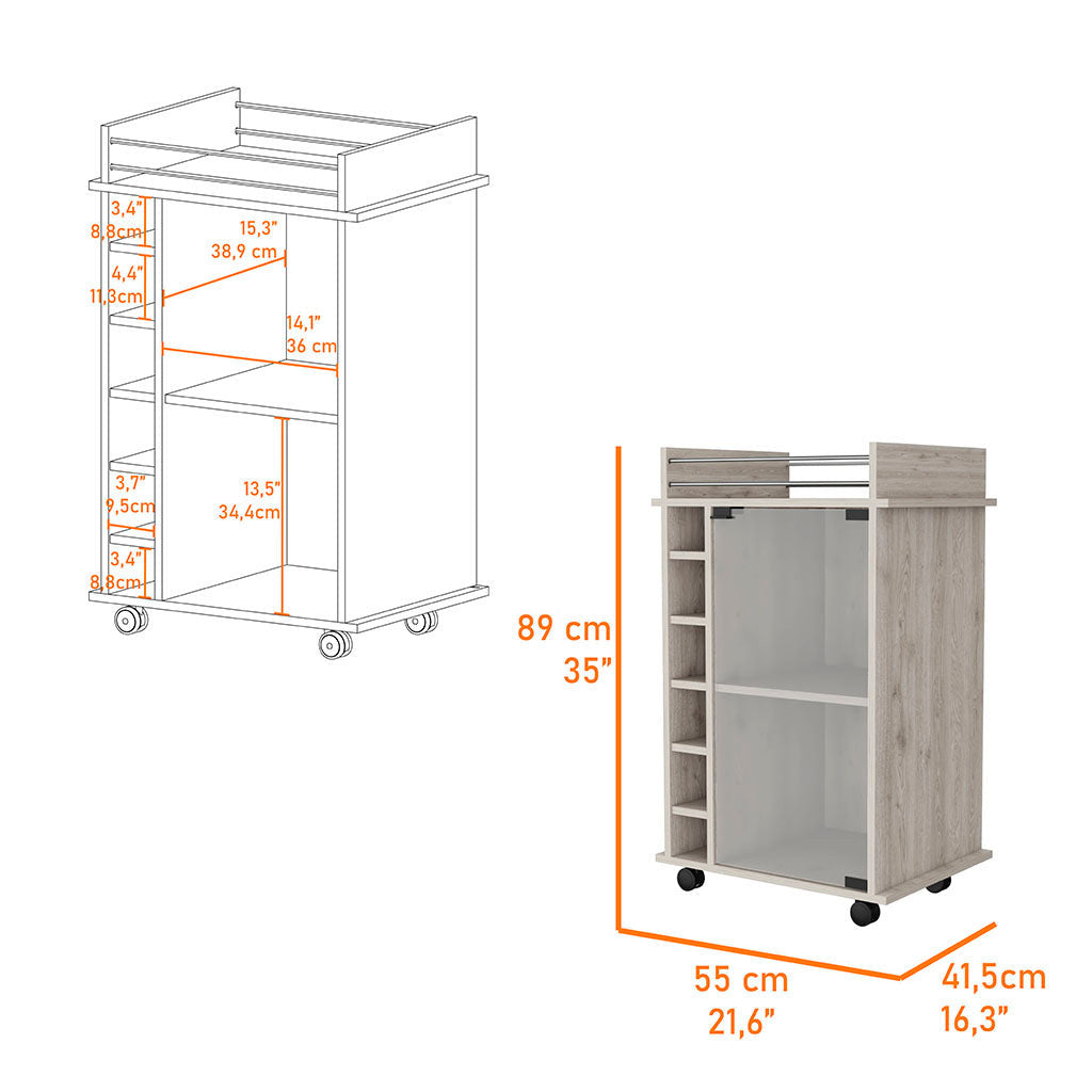 Light Gray Rolling Bar Cart With Wine Storage