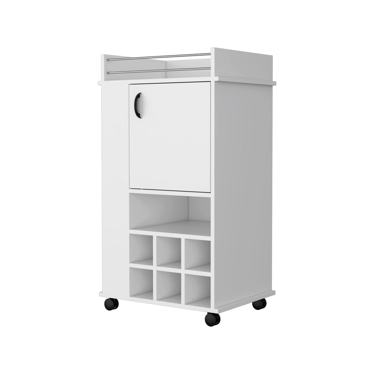 White Rolling Bar Cart With Wine Storage