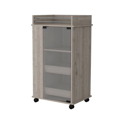 Light Gray Rolling Bar Cart With Wine Storage