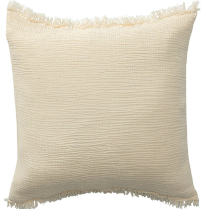 20" X 20" White Cotton Zippered Down Pillow With Fringe